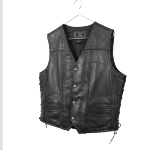 M Collection Leather Biker Vest Large Live to Ride Eagle Embroidered Black - Picture 6 of 10